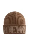 Loewe Logo-embroidered Ribbed Wool Beanie In Brown