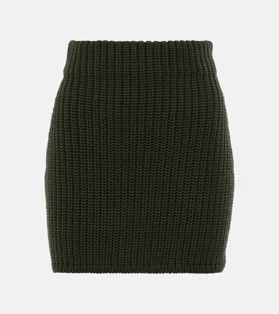 Loewe Ribbed-knit High-rise Miniskirt In Green
