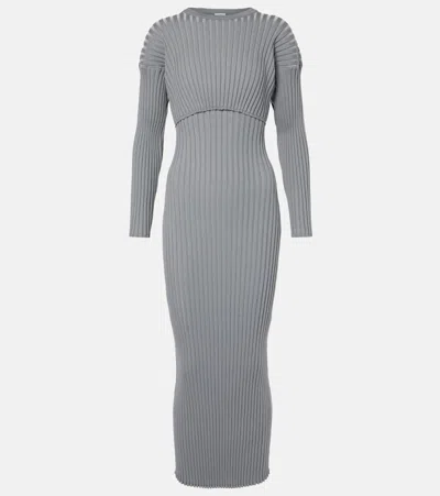 Loewe Ribbed-knit Maxi Dress In Grey