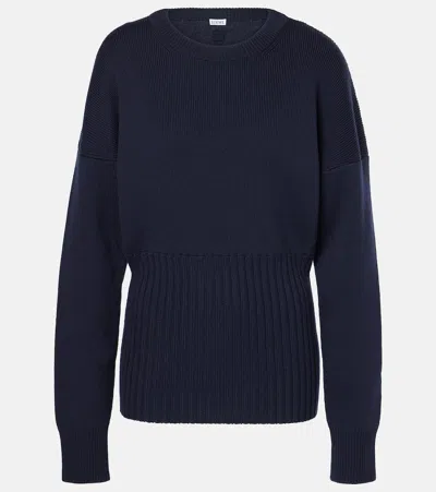 Loewe Long Ribbed Wool Sweater In Blue