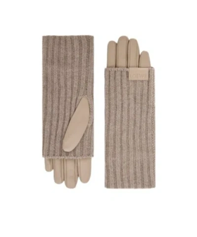 Loewe Ribbed Panel Gloves In Sand-colored