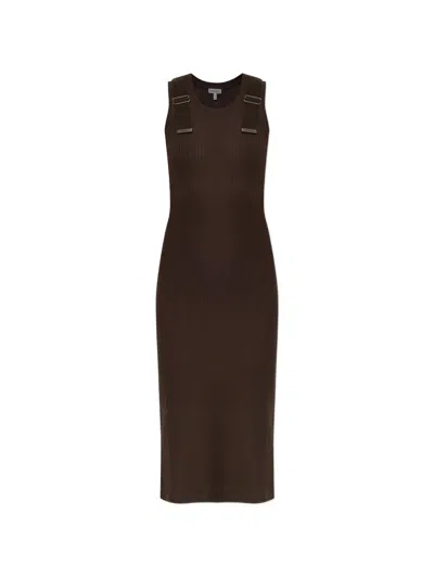 Loewe Ribbed Side-slit Midi Dress In Brown