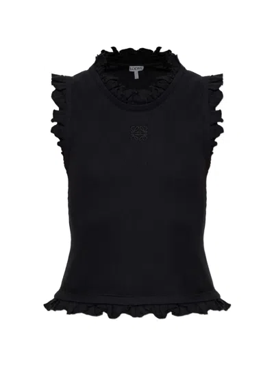Loewe Ribbed Top With Ruffles In Animal Print