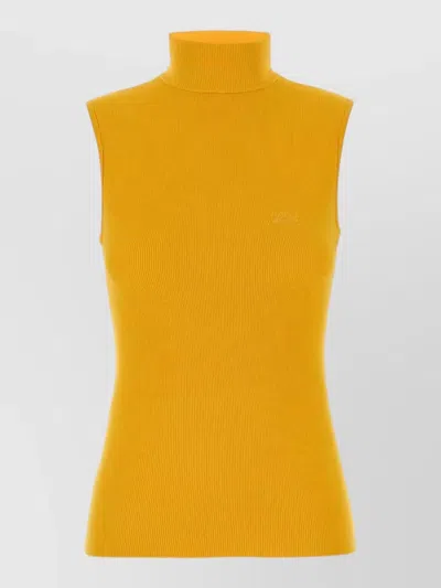 Loewe Ribbed Turtleneck Sleeveless Knit Top In Yellow