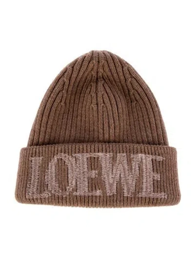 Pre-owned Loewe Ribbed Wool Beanie In Brown