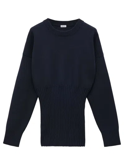 Loewe Ribbed Wool Long Sweater In Blue