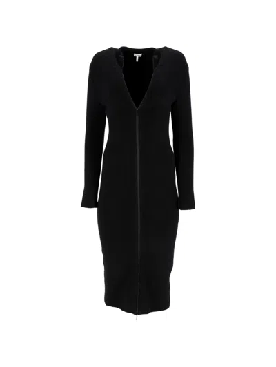 Pre-owned Loewe Ribbed Zipped Midi Dress In Black