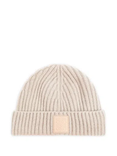 Loewe Ribbed-knit Beanie Hat In Neutral