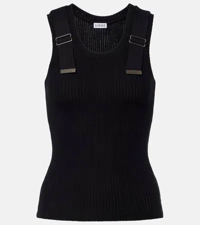 Loewe Ribbed-knit Cotton-blend Tank Top In Black