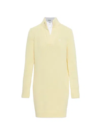 Loewe Ribbed-knit Layered-effect Mini Dress In Neutral
