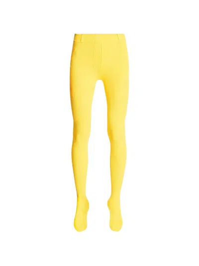 Loewe Ribbed-knit Logo-patch Leggings In Yellow