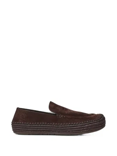 Loewe Rio Braided-sole Suede Loafers In Burgundy
