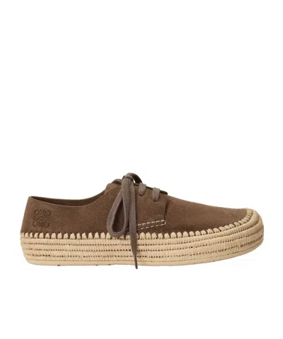 Loewe Rio Lace-up In Suede And Raffia In Brown