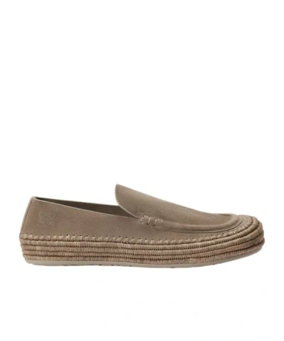Loewe Rio Loafer In Suede And Raffia In Brown