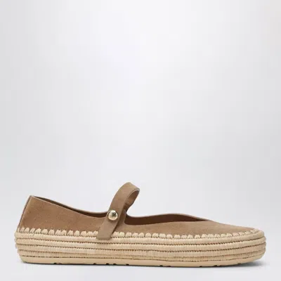 Loewe Rio Mary Janes In Dark Beige Suede And Raffia In Brown
