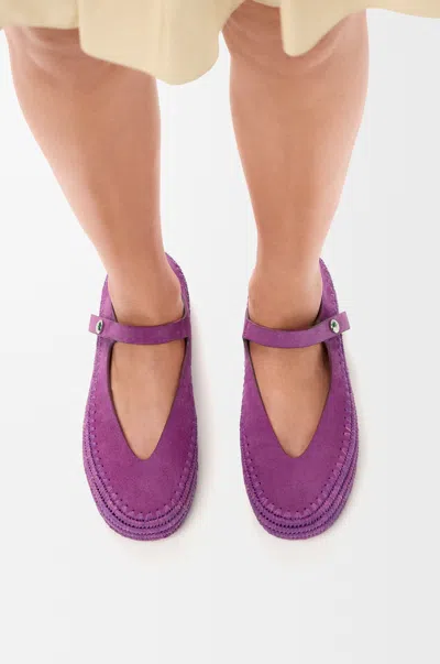 Loewe Rio Mary-jane In Suede And Raffia Size:41 For Woman In Purple