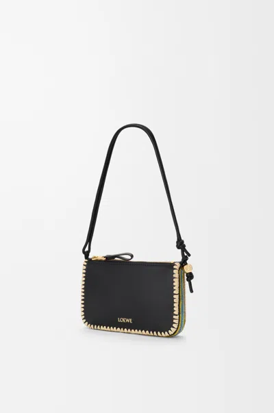 Loewe Rio Pouch In Classic Leather Skin And Raffia For Woman In Black