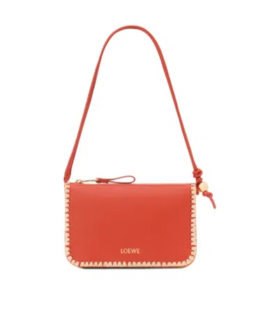 Loewe Rio Pouch In Classic Calfskin And Raffia In Orange