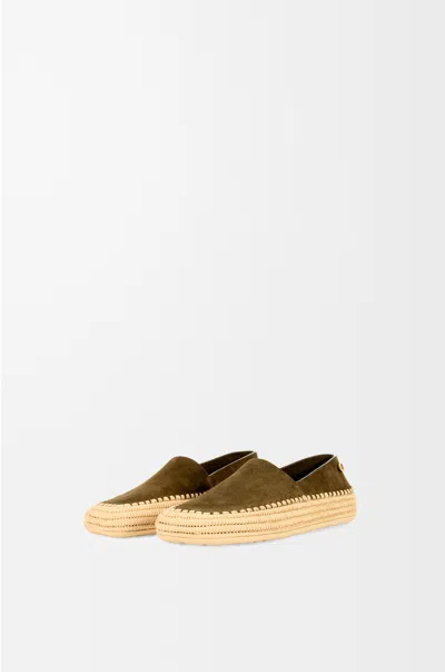 Loewe Rio Slipper In Suede And Raffia Size: 41 For Woman In Green