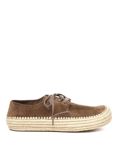 Loewe Men Rio Lace-up Shoes In Suede And Raffia In Brown