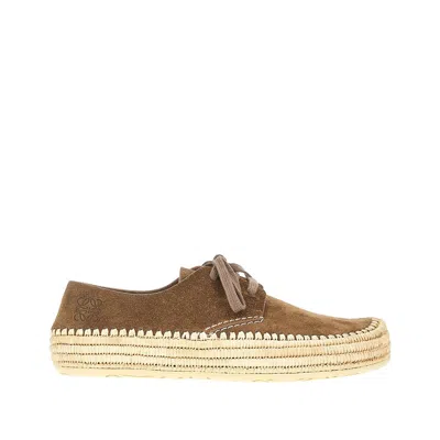 Loewe Men Rio Lace-up Shoes In Suede And Raffia In Brown
