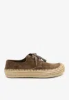 Loewe Lace Up Slippers Raffia Sole In Brown
