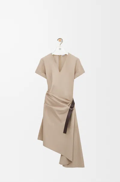Loewe Belted Dress In Cotton And Silk Dresses Beige In Brown