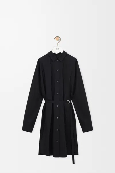 Loewe Belted Shirt Dress Silk Cotton Blend In Black