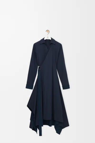 Loewe Long-sleeve Handkerchief Midi Wrap Shirtdress In Blue