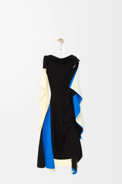 Loewe Womens Black Layered-panel Asymmetric-hem Stretch-woven Midi Dress