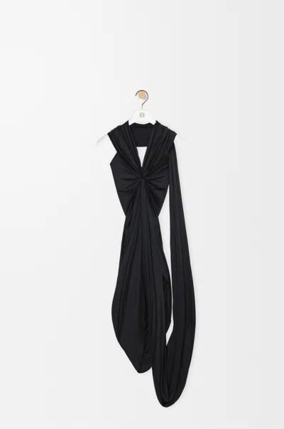 Loewe Draped Asymmetric Looped-panel Dress In Black