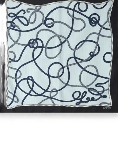 Loewe Rope-print Silk Scarf In Blue