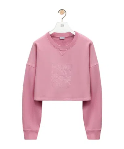 Loewe Round-collar Long-sleeve Hoodie In Pink
