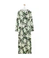 Loewe Midi Floral Patterned Dress With Long Sleeves In Green