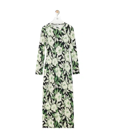 Loewe Round-collar Long-sleeved Dress In Green