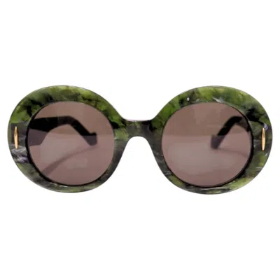 Pre-owned Loewe Round Green Marble Acetate Sunglasses