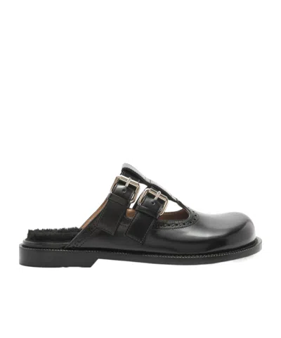 LOEWE CAMPO MARY JANE MULE IN BRUSHED CALFSKIN AND SHEARLING