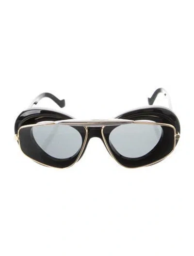 Pre-owned Loewe Round Mirrored Sunglasses In Black