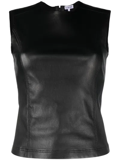 Loewe Round-neck Sleeveless Lambskin Top In Black