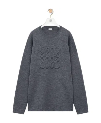 Loewe Round Neck Woolen Sweater In Gray