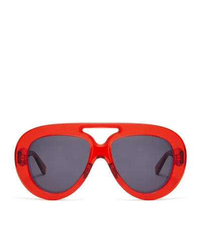 Loewe Round Spoiler Aviator Sunglasses In Red/gray Solid