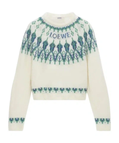 Loewe Round-neck Wool Blend Sweater In White