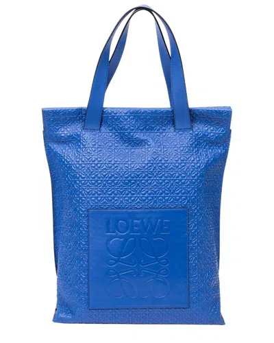 Loewe Royal Blue Anagram Embossed Calfskin Leather Vertical Anagram Tote
