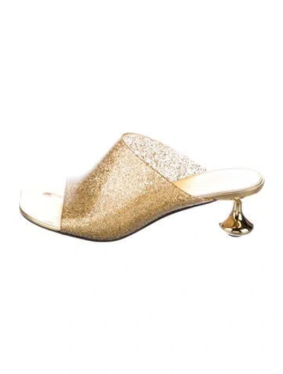 Pre-owned Loewe Rubber Glitter Accents Slides In Gold