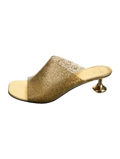 Pre-owned Loewe Rubber Patterned Slides In Gold