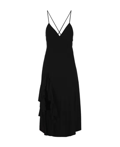 Loewe Ruffle-detail Midi Dress In Black