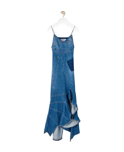 Loewe Ruffle Dress In Denim In Blue
