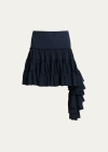 Loewe Womens Ruffled-trim Asymmetric-hem Silk Mini Skirt Midnight Blue In Midnight B