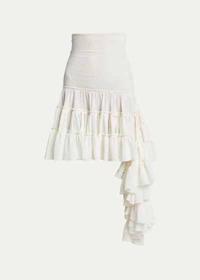 Loewe Ruffled Aysmetric Hem Mini Skirt In Off White