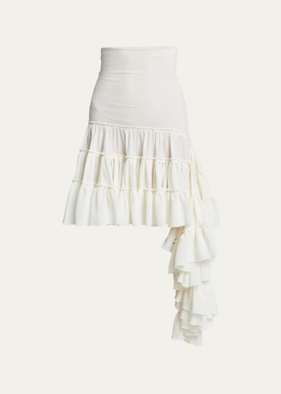 Loewe Ruffled Aysmetric Hem Mini Skirt In Beige